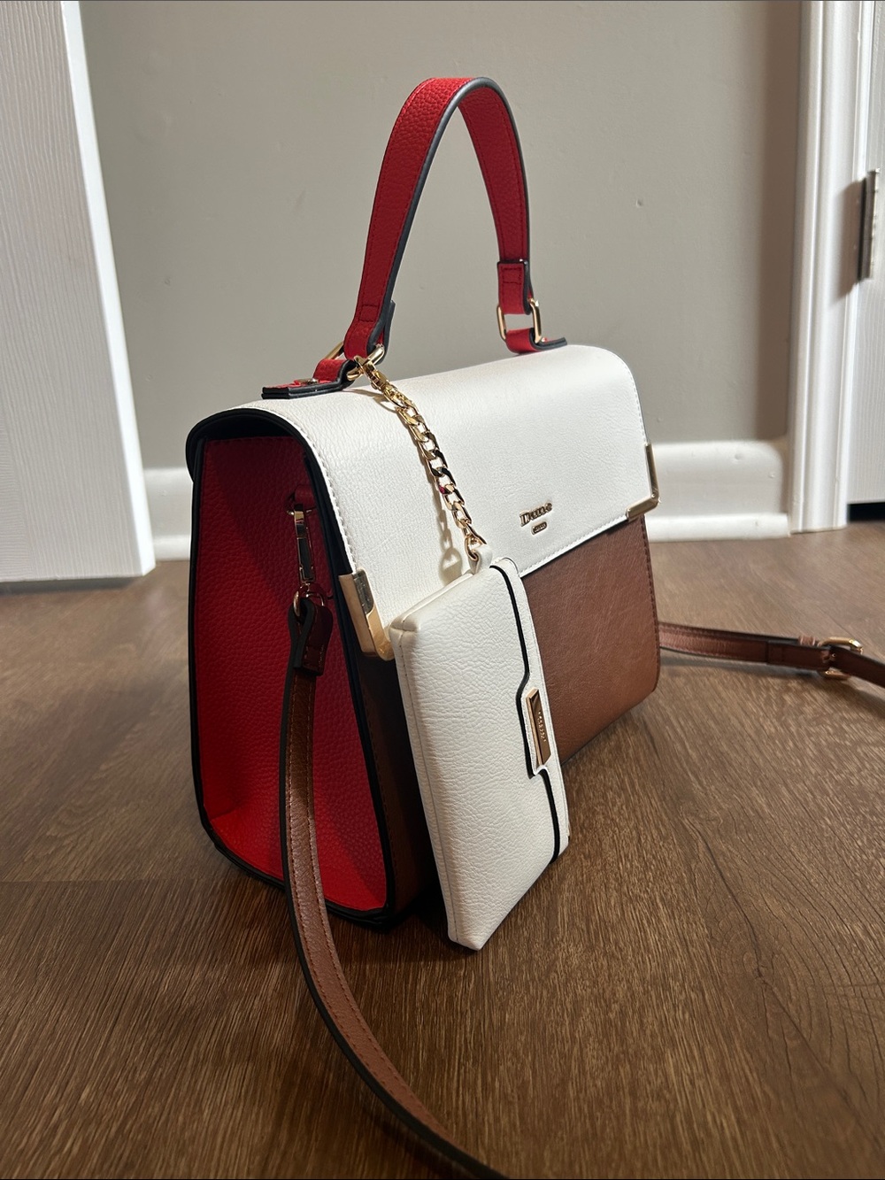 Dune London White, Brown & Red Top-Handle Satchel